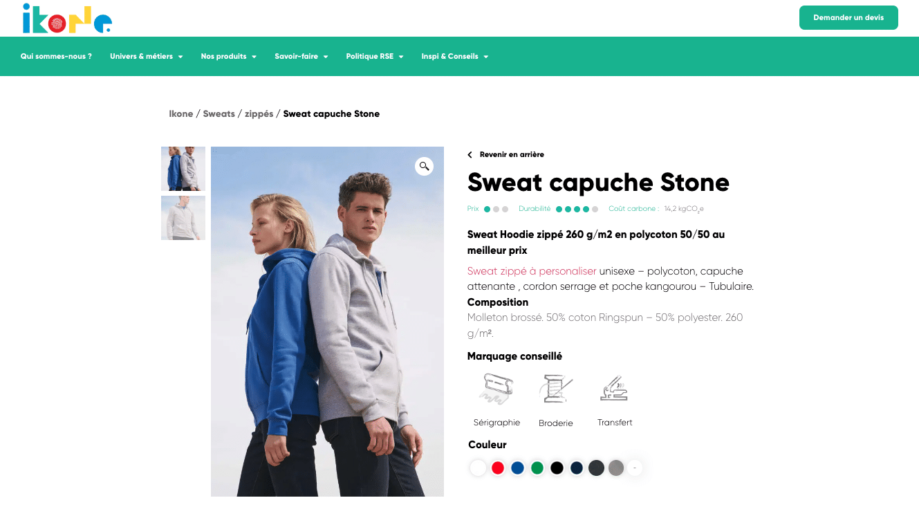 fiche produit sweat stone
