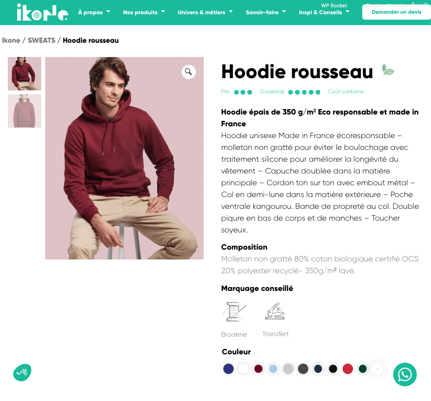 fiche produit hoodie rousseau