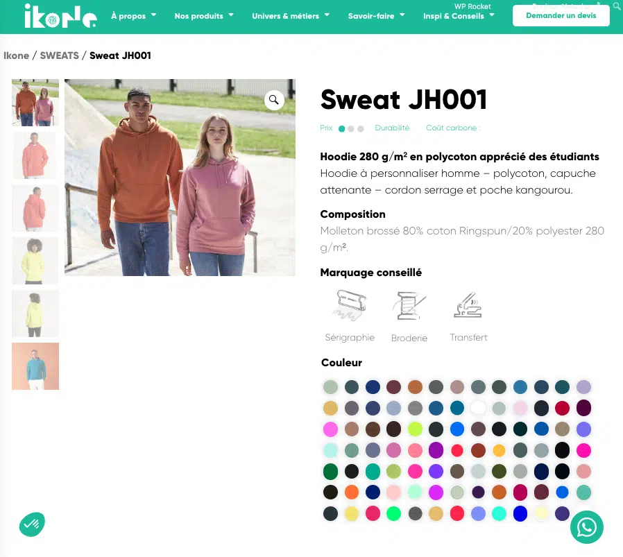 fiche produit sweat jh001